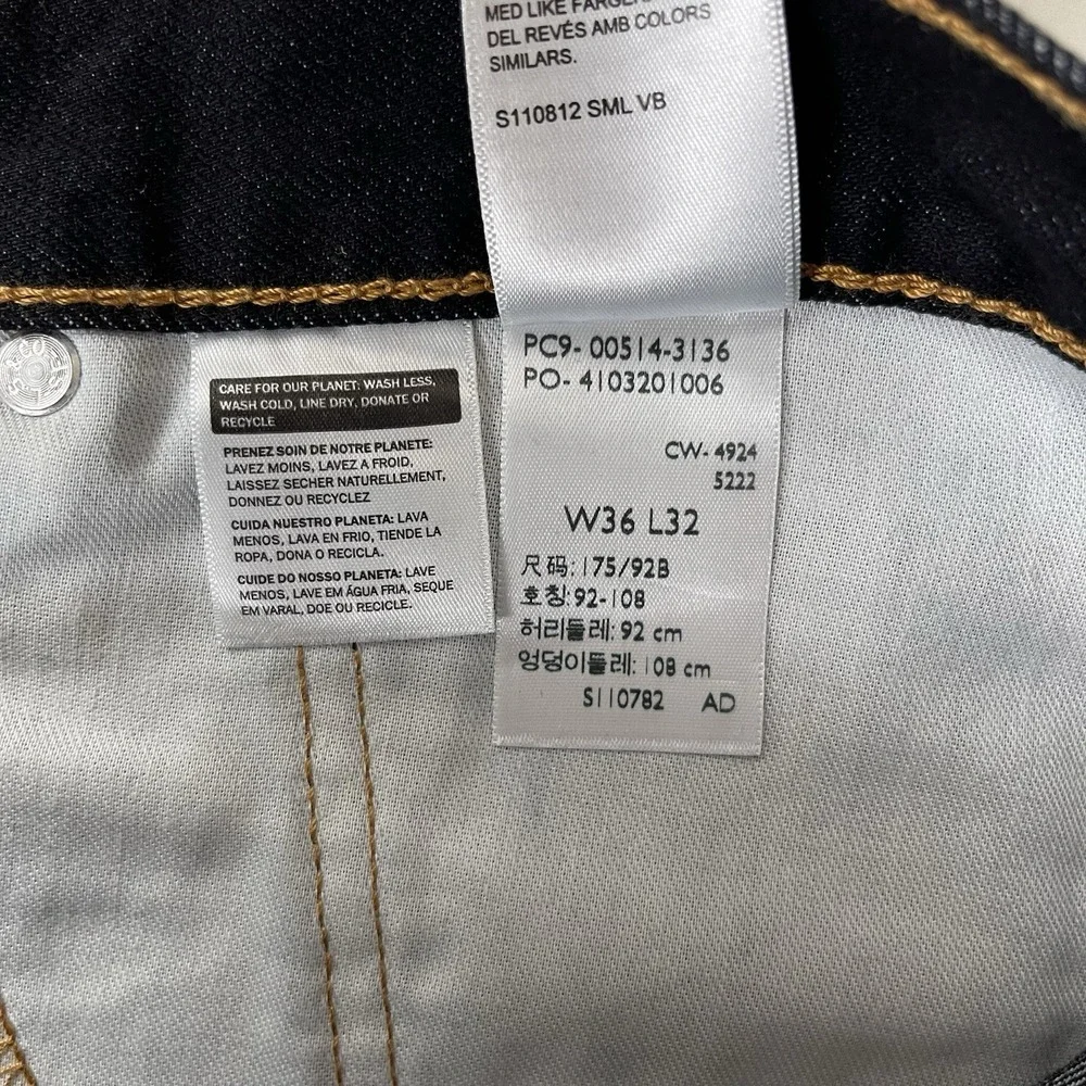 Levis Jeans Mens 36x32 Black 514 Straight Stretch Dark Wash Denim Work Grunge